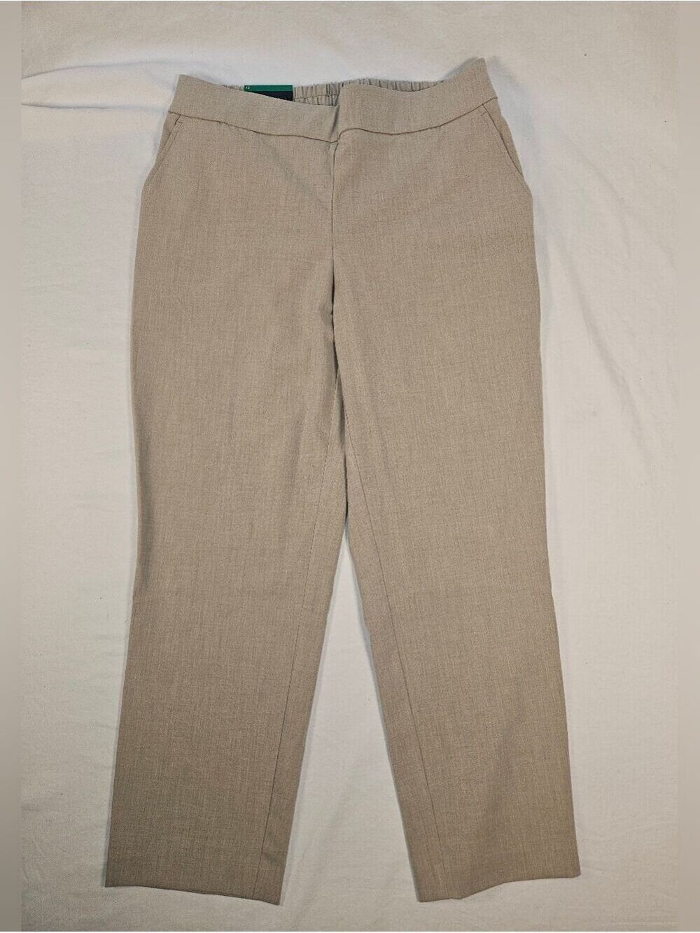 NWT Size 12 Hilary Radley Cropped Pants Stretch Elastic Waist Beige Comfortable